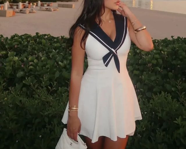 Vestido Marinero Blanco y Azul Marino Zara