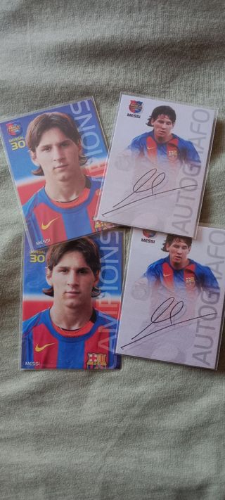 4 cromos antiguos Messi Barcelona panini replicas