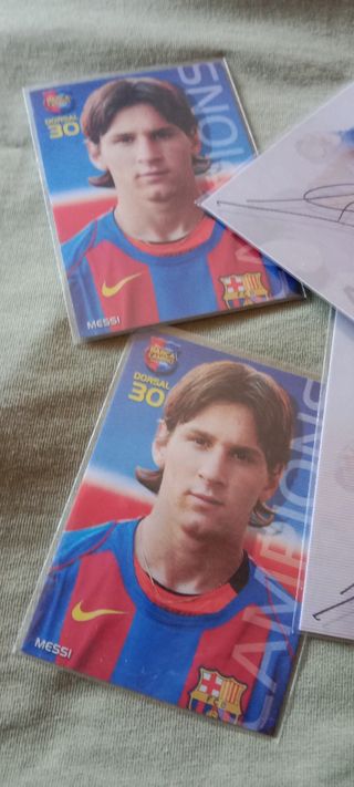 4 cromos antiguos Messi Barcelona panini replicas