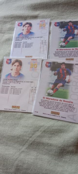 4 cromos antiguos Messi Barcelona panini replicas