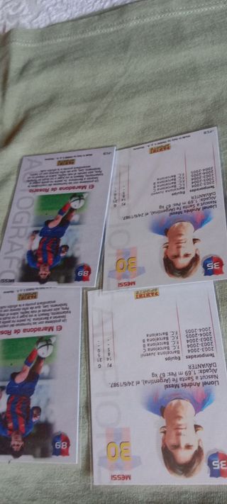 4 cromos antiguos Messi Barcelona panini replicas
