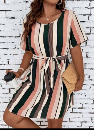 Vestido rayas XXL - Verde, Rosa