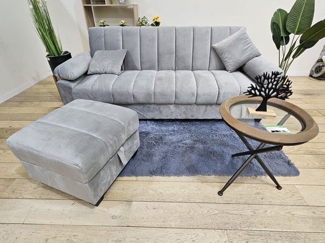 Sofá cama 3 plazas + puff gris