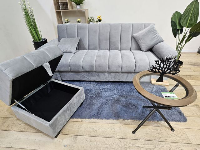 Sofá cama 3 plazas + puff gris