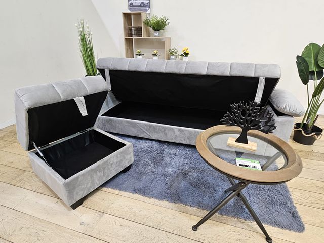 Sofá cama 3 plazas + puff gris