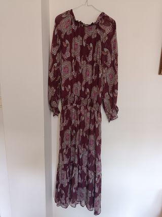 Vestido largo estampado hilo metalizado