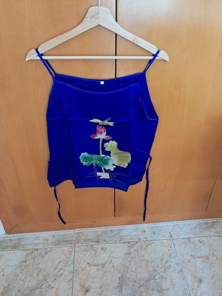 Top seda azul XL - Ropa vintage