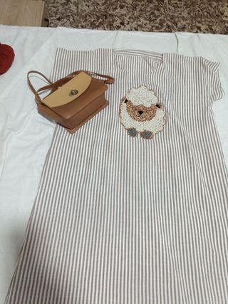 Vestido rayado+bolso marrón