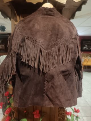 Chaqueta flecos cuero marrón vintage