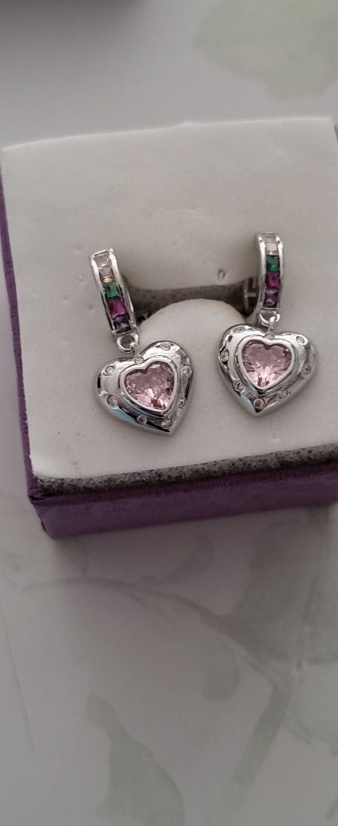 Pendientes plata corazón rosa