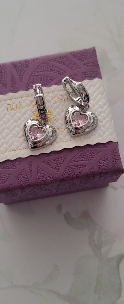Pendientes plata corazón rosa