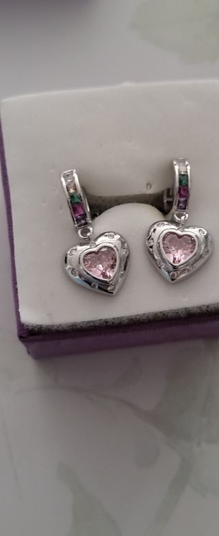 Pendientes plata corazón rosa