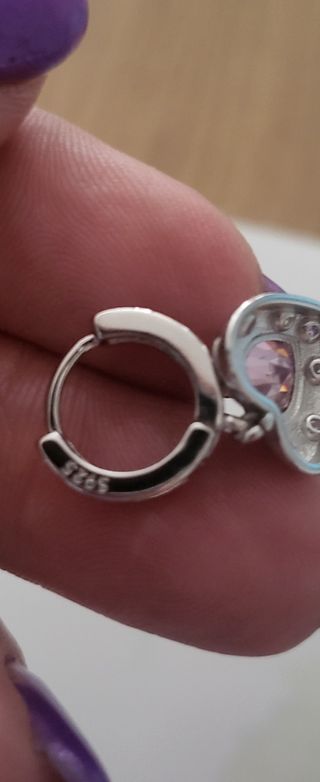 Pendientes plata corazón rosa