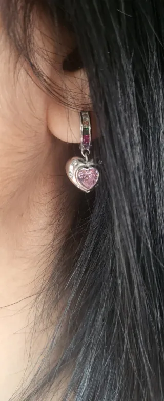 Pendientes plata corazón rosa