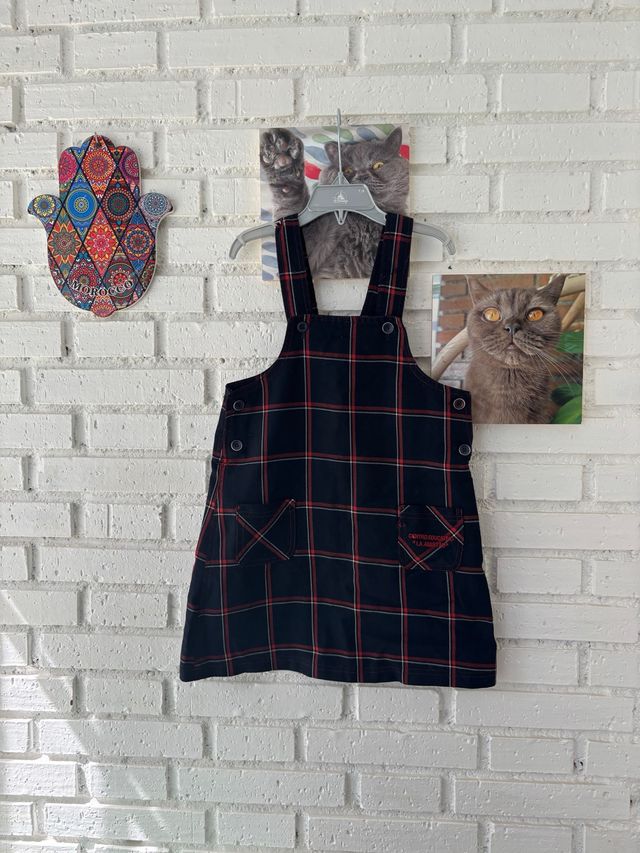 Vestido Pichi niña cuadros rojo-negro T-7