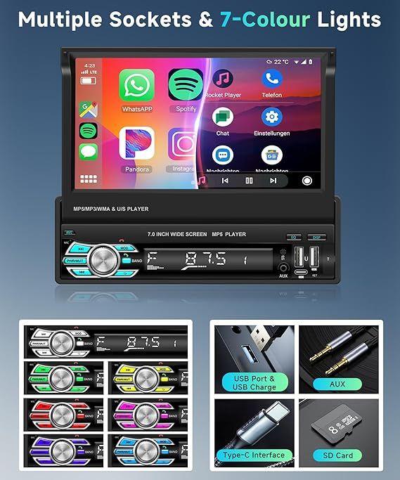 Radio Coche 7" táctil Bluetooth Carplay