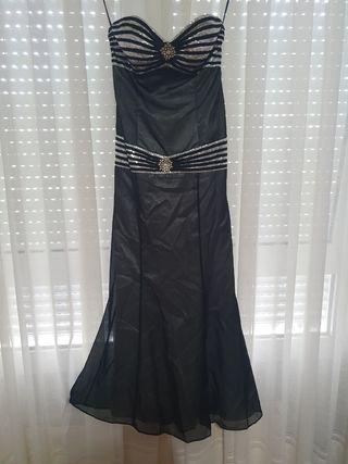 Vestido fiesta largo negro plata