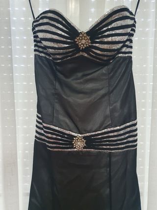 Vestido fiesta largo negro plata