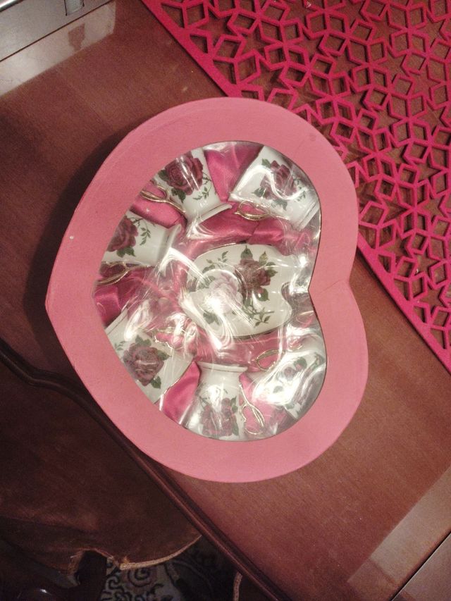 Juego tazas porcelana rosas