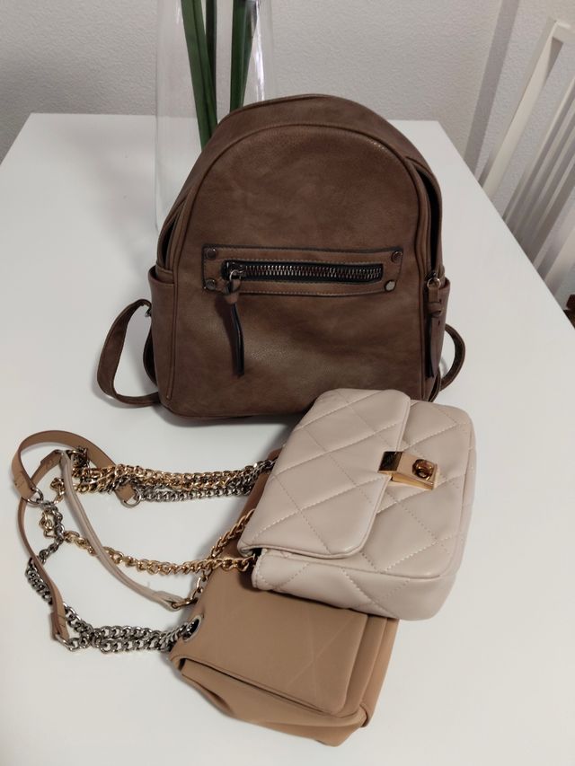 Bolso bandolera marrón y beige