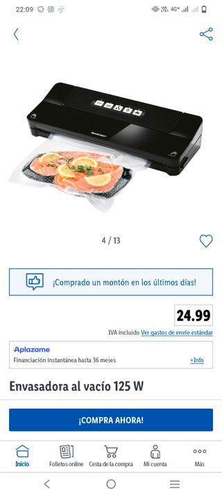 Envasadora vacío 125W. No negociable