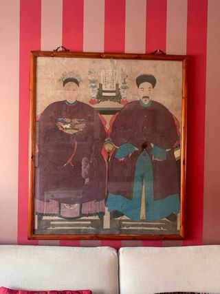 Antiguo cuadro chino: papel y madera