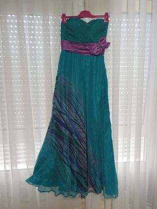 Vestido fiesta largo turquesa
