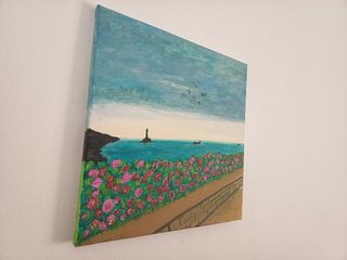 Cuadro paisaje marino con rosas