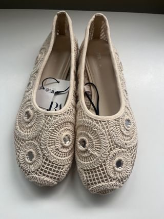 Manoletinas Zara beige 39- Crochet