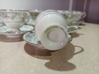 Juego café porcelana y plata 12 tazas y 12 platos