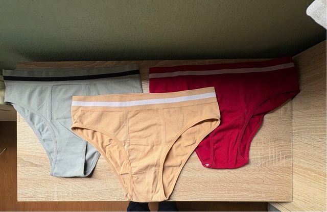 3 Bragas algodón - Beige, Gris, Rojo