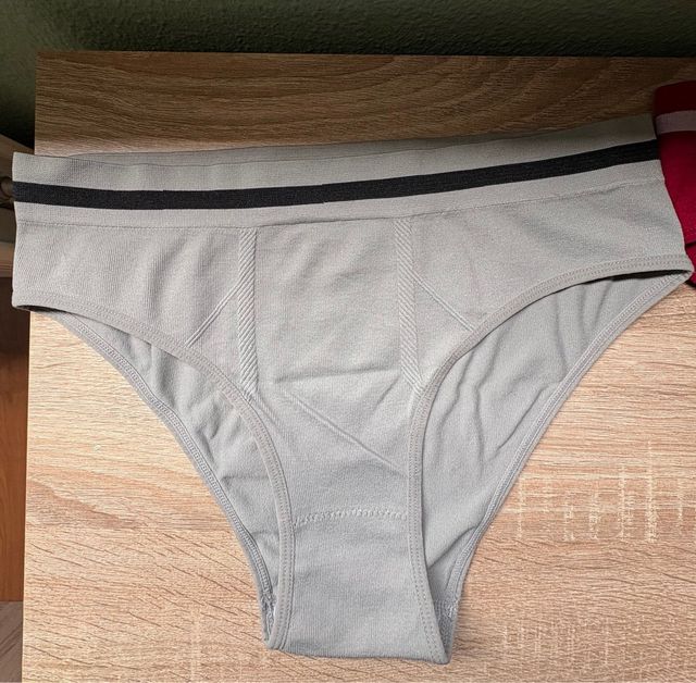 3 Bragas algodón - Beige, Gris, Rojo