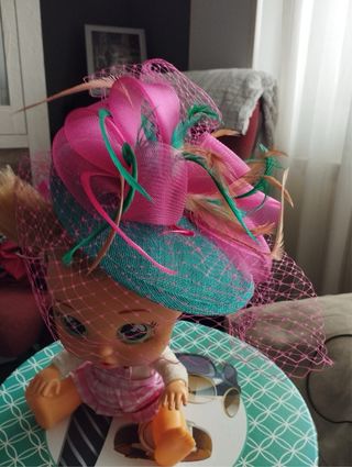 Tocado artesanal rosa-verdeagua