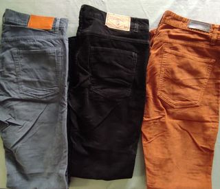 3 Pantalones pana: negro, marrón, gris Talla 40