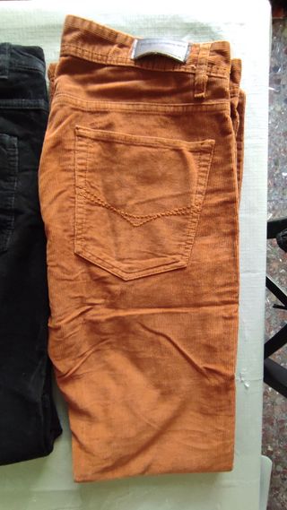 3 Pantalones pana: negro, marrón, gris Talla 40