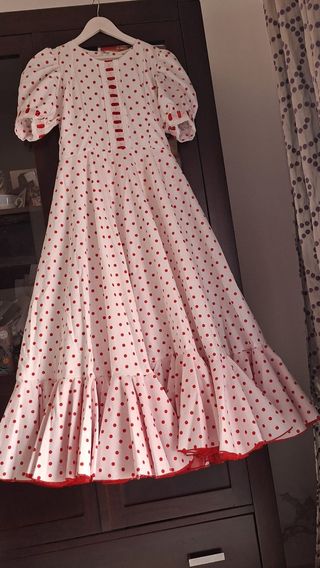 Traje Flamenca niña lunares rojo blanco