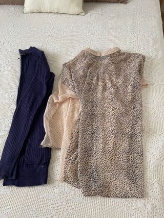Blusa beige + Cardigan azul marino