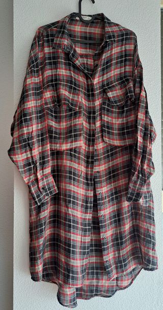 Camisa Manga Larga Cuadros Mango M