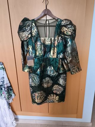 Vestido fiesta verde dorado