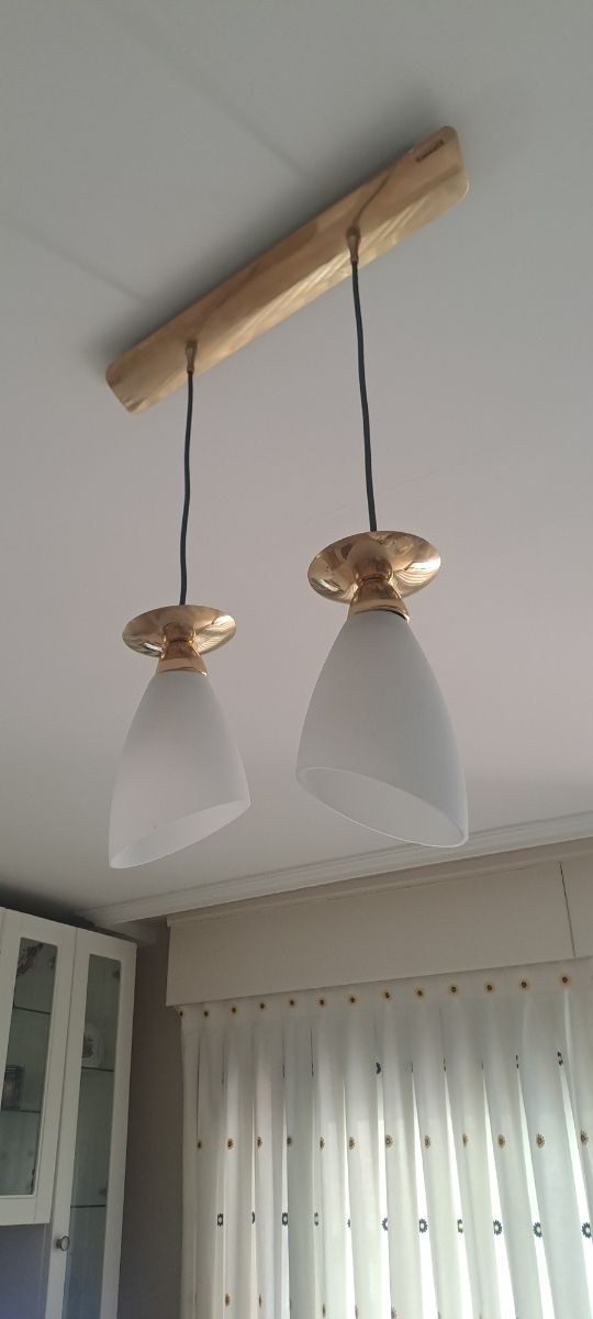 Lámpara colgante 2 tulipas dorada