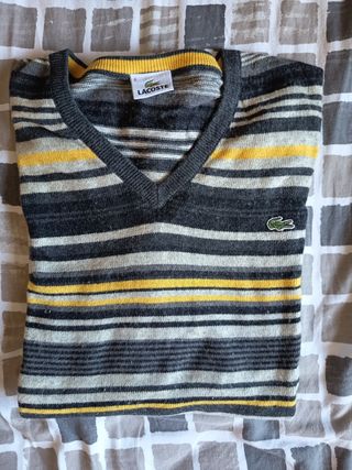 Jersey Lacoste XL rayas gris-amarillo