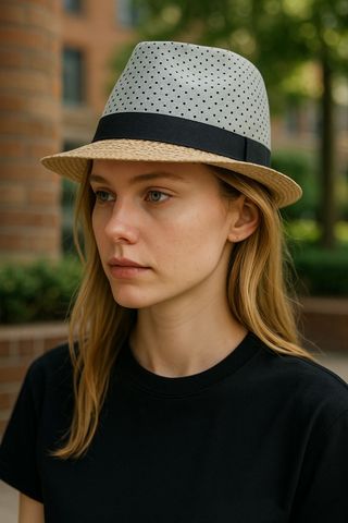 Cappello estivo a pois nero e panna