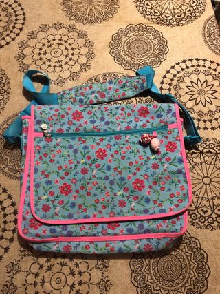 Bandolera floral azul y rosa