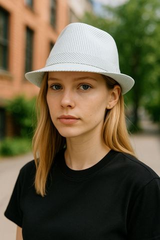 Cappello estivo  bianco a righe dorate