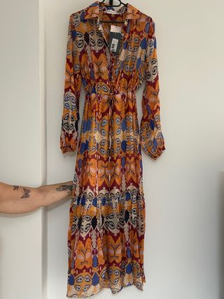 Vestido largo estampado - Rojo y naranja