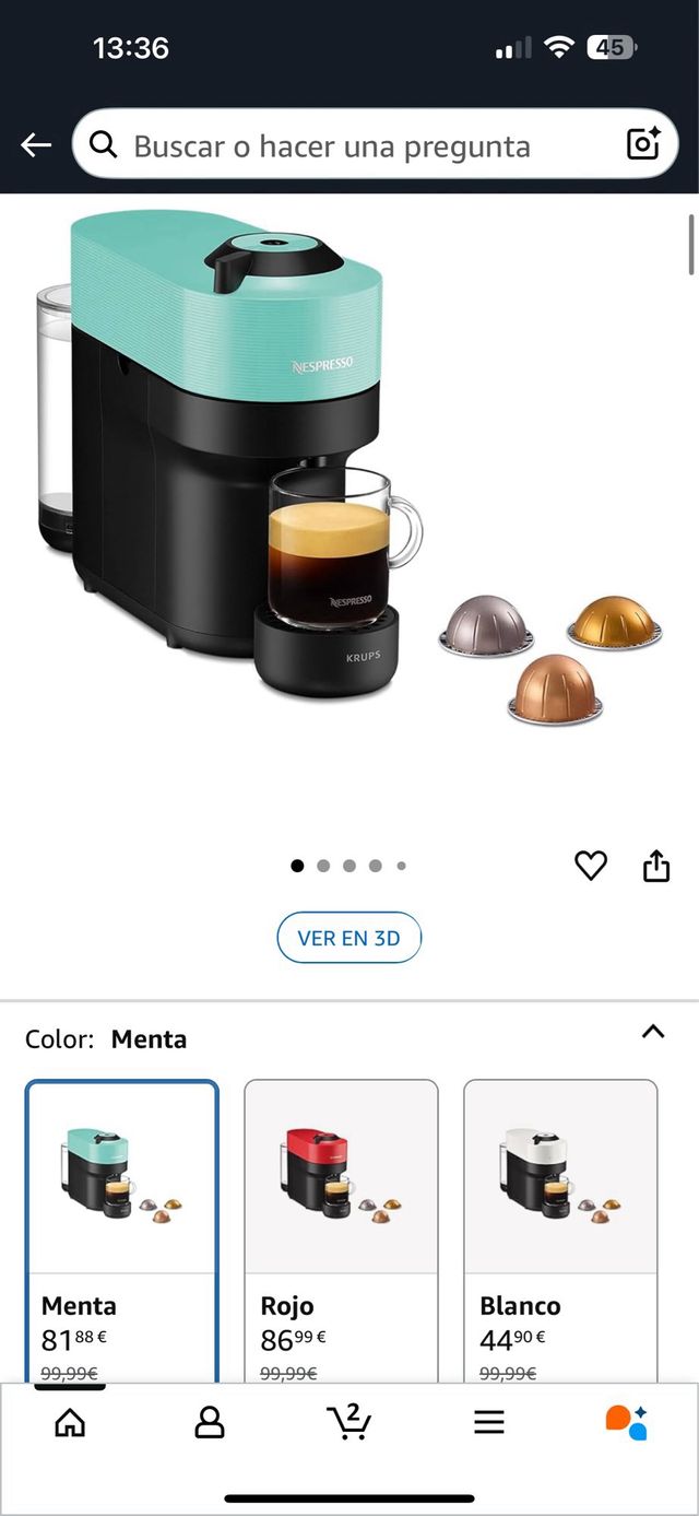 Cafetera Nespresso Vertuo Pop menta