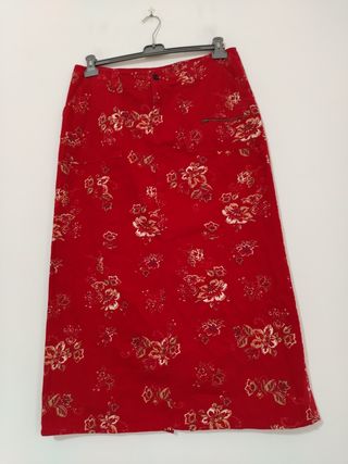 Gonna lunga rossa fiori Eddie Bauer XXL