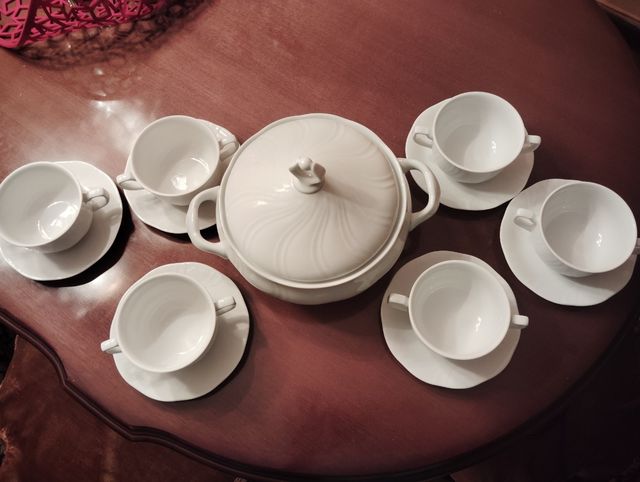 Juego consomé porcelana blanca