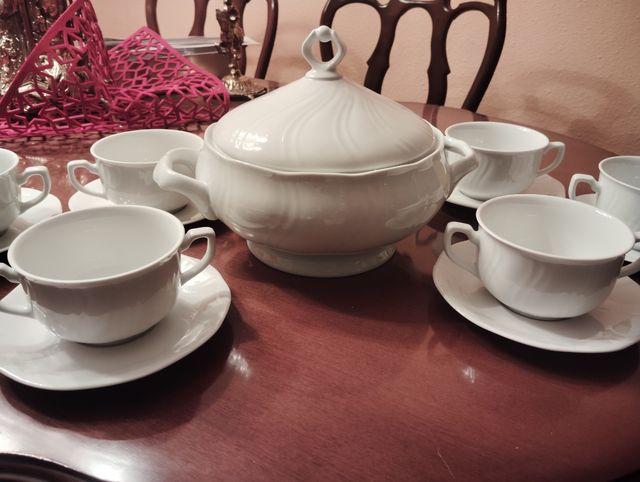 Juego consomé porcelana blanca
