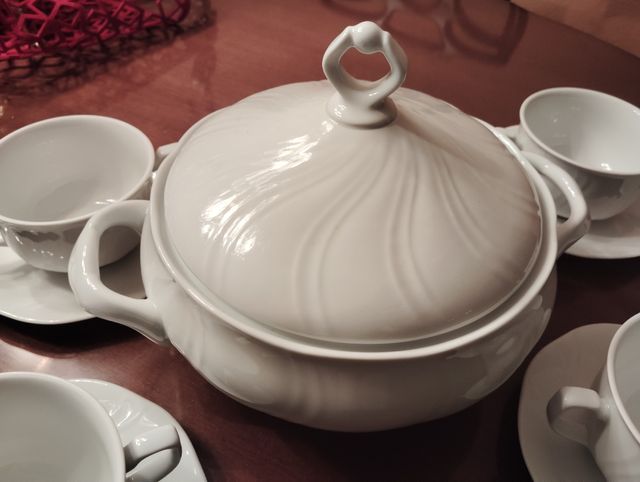 Juego consomé porcelana blanca